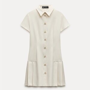 SOLD Zara Mini Shirt Dress with Pleats in Ecru size Medium